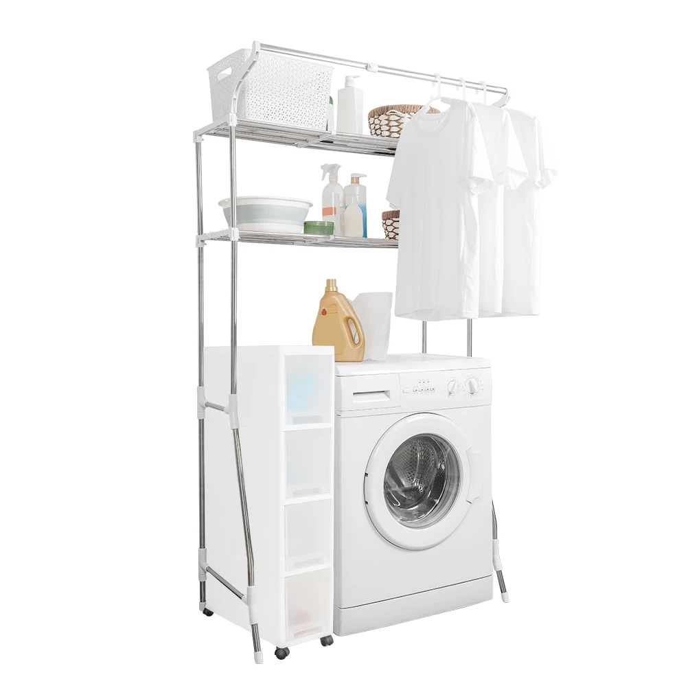 Metal Adjustable Bathroom Shelf Above Washer Expandable Storage Stand Over Dryer Laundry Unit Organizer Rack Over Toilet White