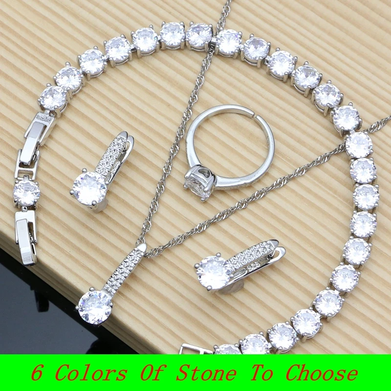 

Natural White Topaz Silver 925 Jewelry Sets Classic Wedding Ring Gem Birthstone Earrings Bracelet Fashion Necklace Dropshipping