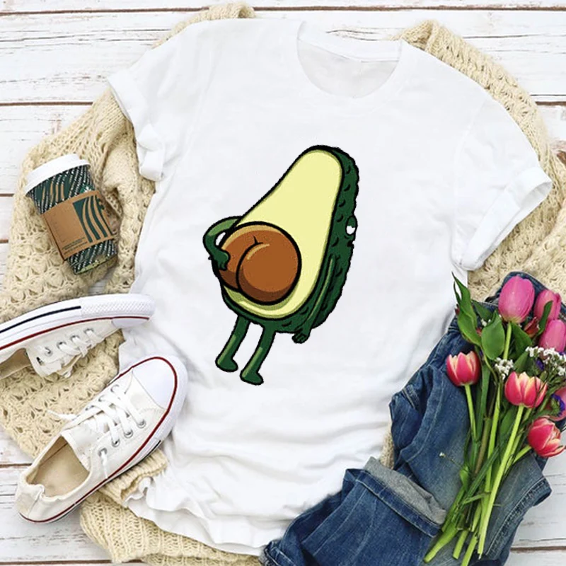 Women Sweet Funny Avocado Fruit Cute Cartoon 90s Cute Summer T-Shirt Tops Lady Womens Clothing Clothes Tee Lovely T Shirt