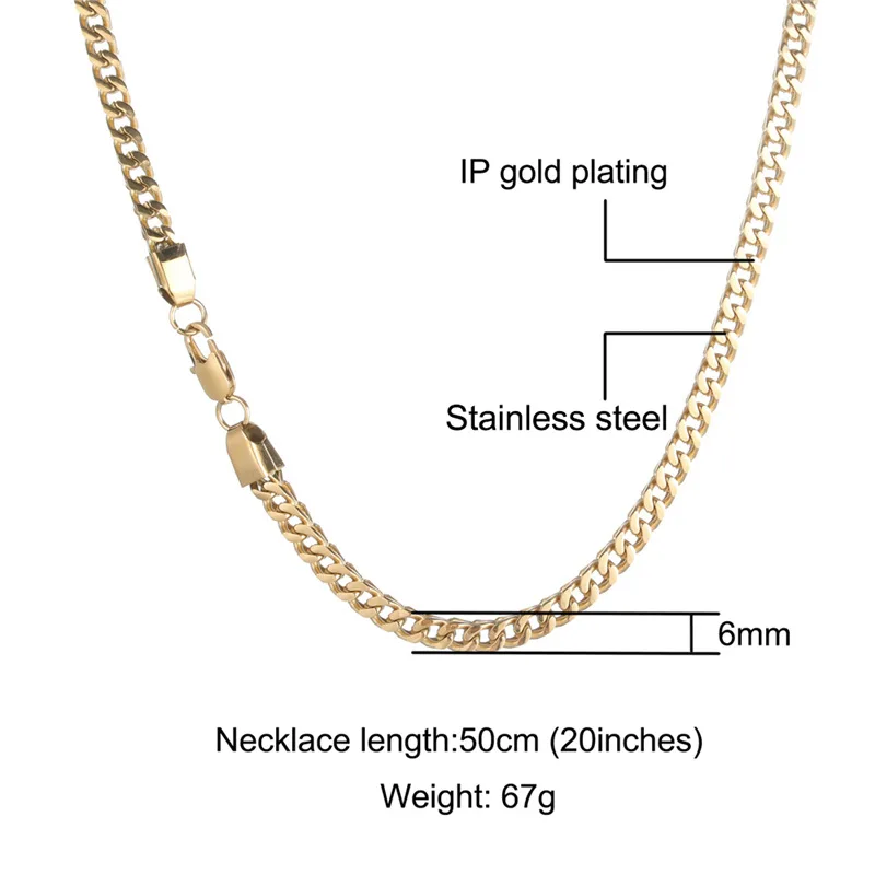 3mm/6mm Hip Hop Gold Silver Color Stainless Steel Franco Link Chain Necklace For Men Rapper Jewelry