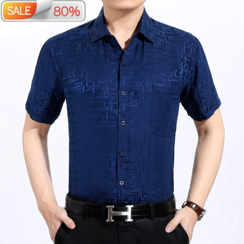 2020 New Summer Real Silk Men White Short Sleeve Shirt Formal Man Shirts High Quality Camisa Masculina B21943