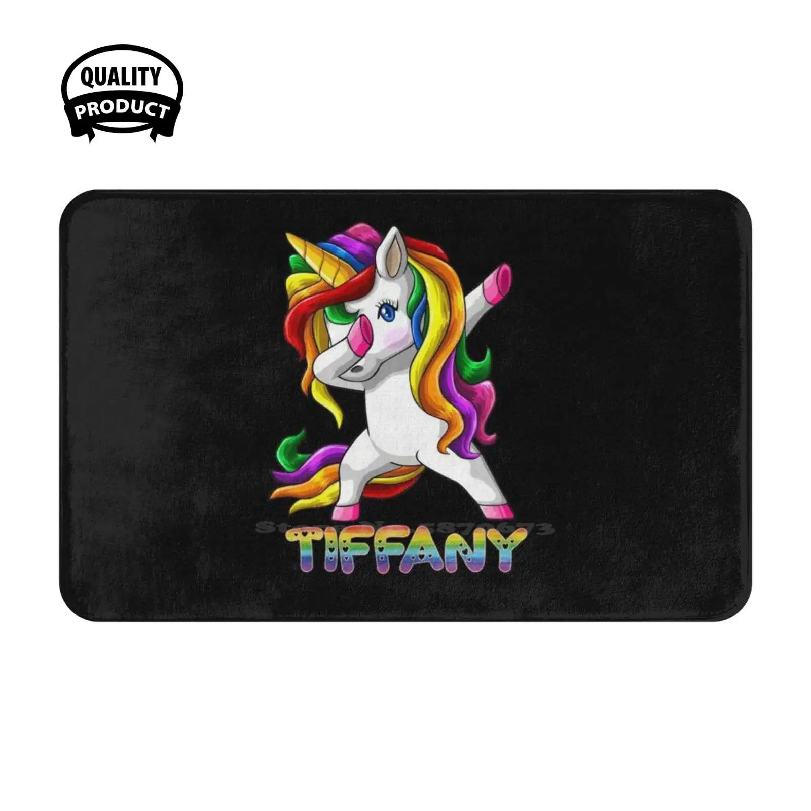 Name Rainbow Text - Dabbing Unicorn Gift For Soft Cushion Home Carpet Door Mat Car Rug Dabbing Unicorn 500 For Label With Name