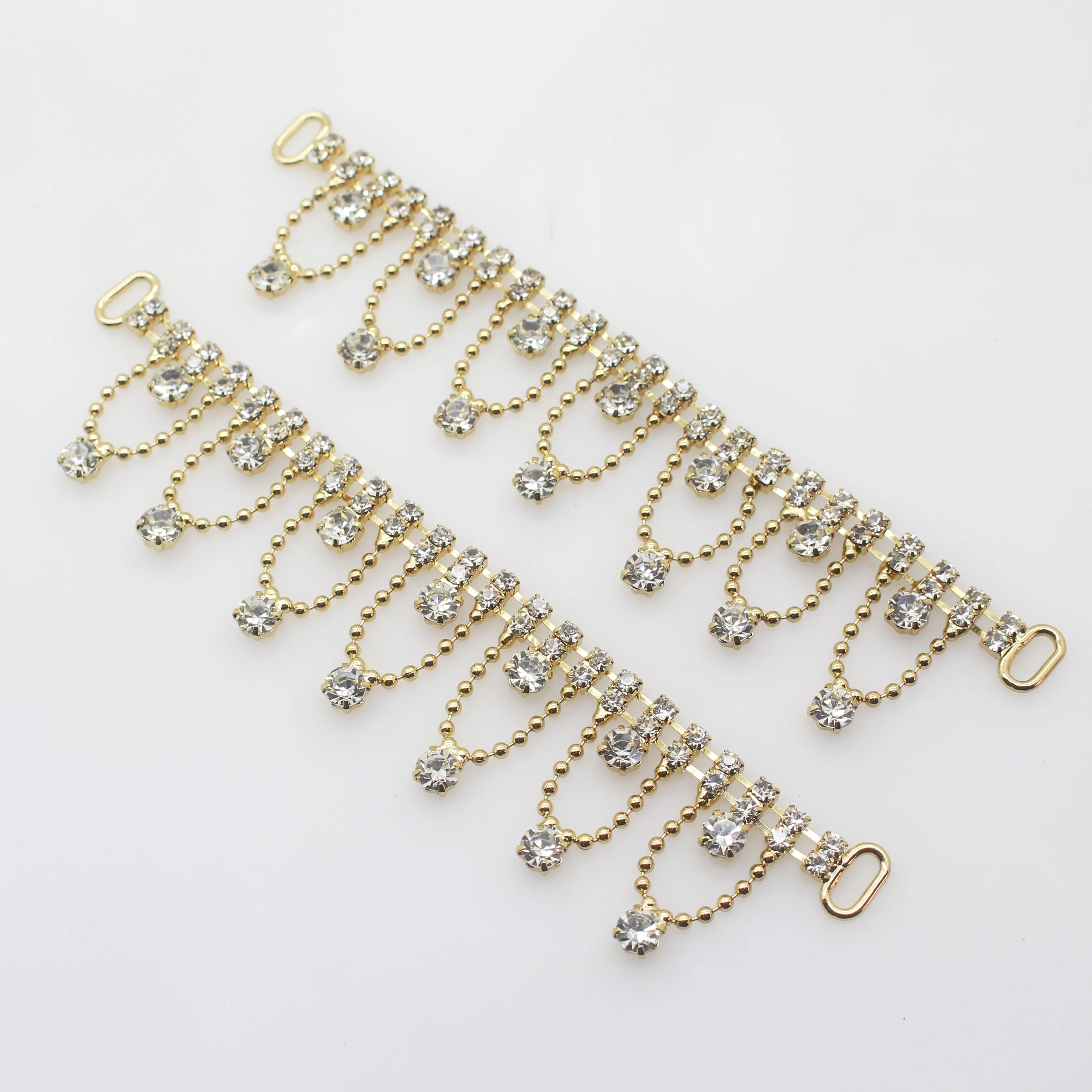 NEW 2Pcs 25mm*125mm Charm Rhinestone Bikini Connectors/Buckle Crystal Bead Chain For Swimming Wear Decoration
