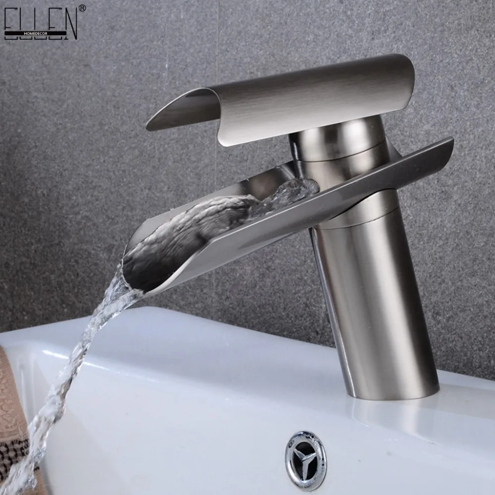 

Vidric Bathroom Waterfall Basin Sink Faucet Brush Nickel Hot and Cold Water Mixer Crane Tap Copper Chrome Finished ELF448