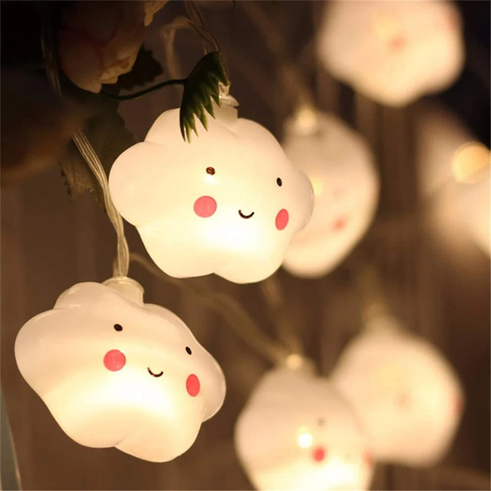 Fairy Smile Clouds Cute LED Light String Battery Christmas Lighting Room Decoration Night Lamp Bedroom Wall Street Garland Light