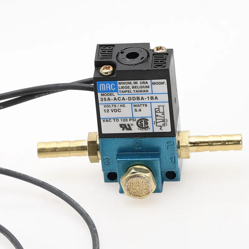 MAC 3 Port Electronic Boost Control Solenoid Valve DC12V 35A-ACA-DDBA-1BA With 6MM Tube Fittings Brass Silencer