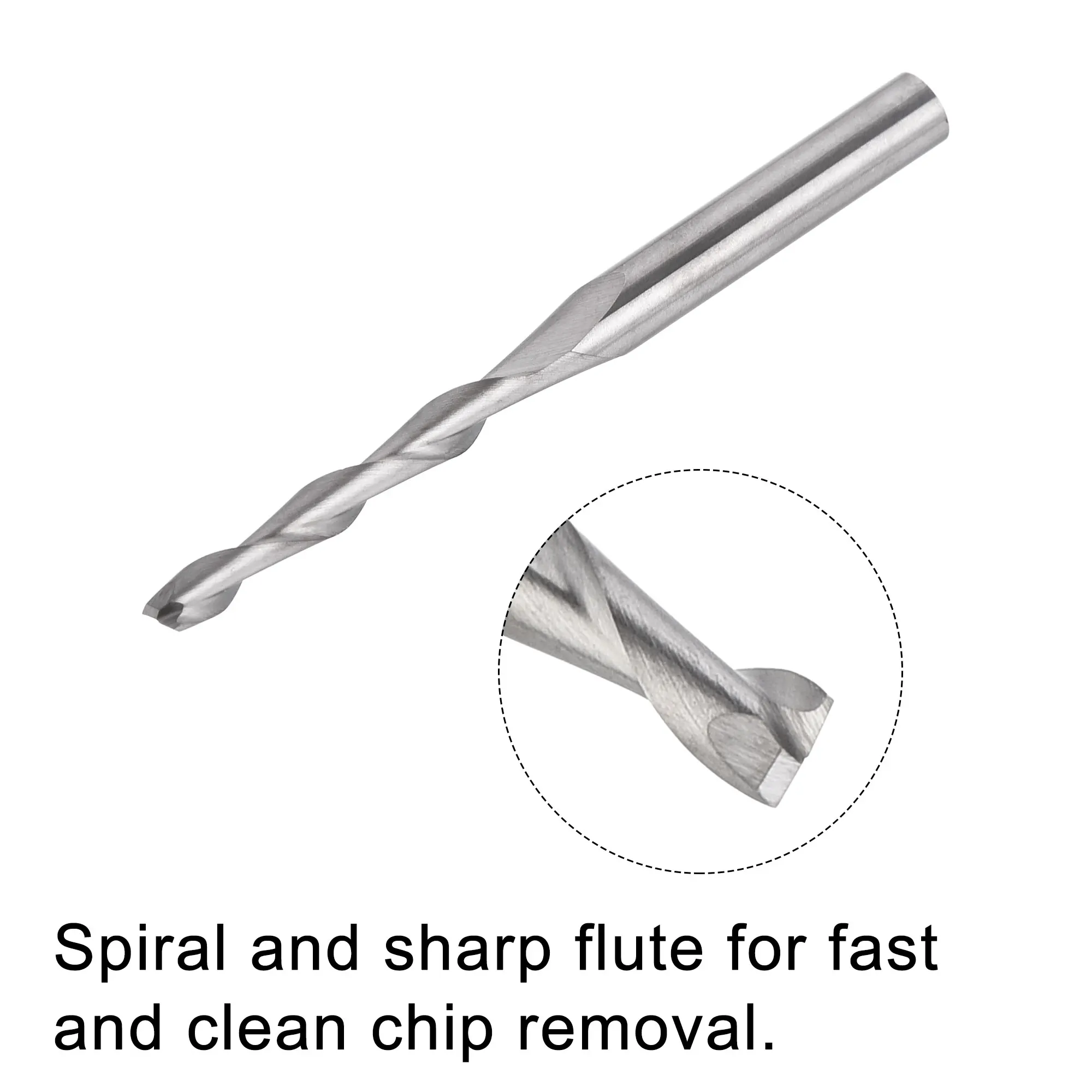 Uxcell-broca de enrutador en espiral CNC, vástago de 1/8 pulgadas, 2mm x 17mm, carburo, 2 flauta, para PVC, madera MDF