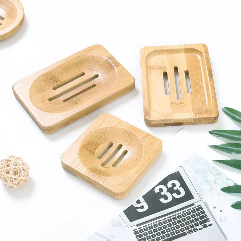 Natural Bamboo Soap Dishes Tray Holder Storage Wood Soap Rack Plate Portable Bathroom Wooden Soap Dish Box Soap Container Case