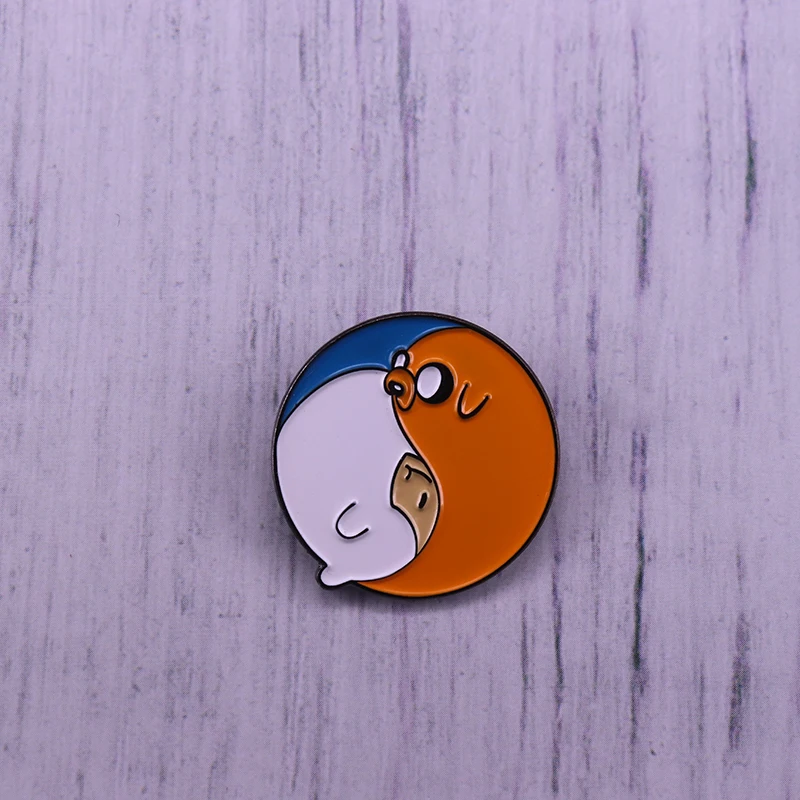 Yin Yang Finn And Jake Lapel Pin Adventure Time Inspired Enamel Brooch Round Badge