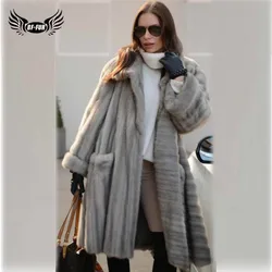 BFFUR 100cm Long Real Mink Fur Coat Women Winter New Full Pelt Genuine Mink Fur Coat Lapel Collar Luxury Fur Overcoats Woman