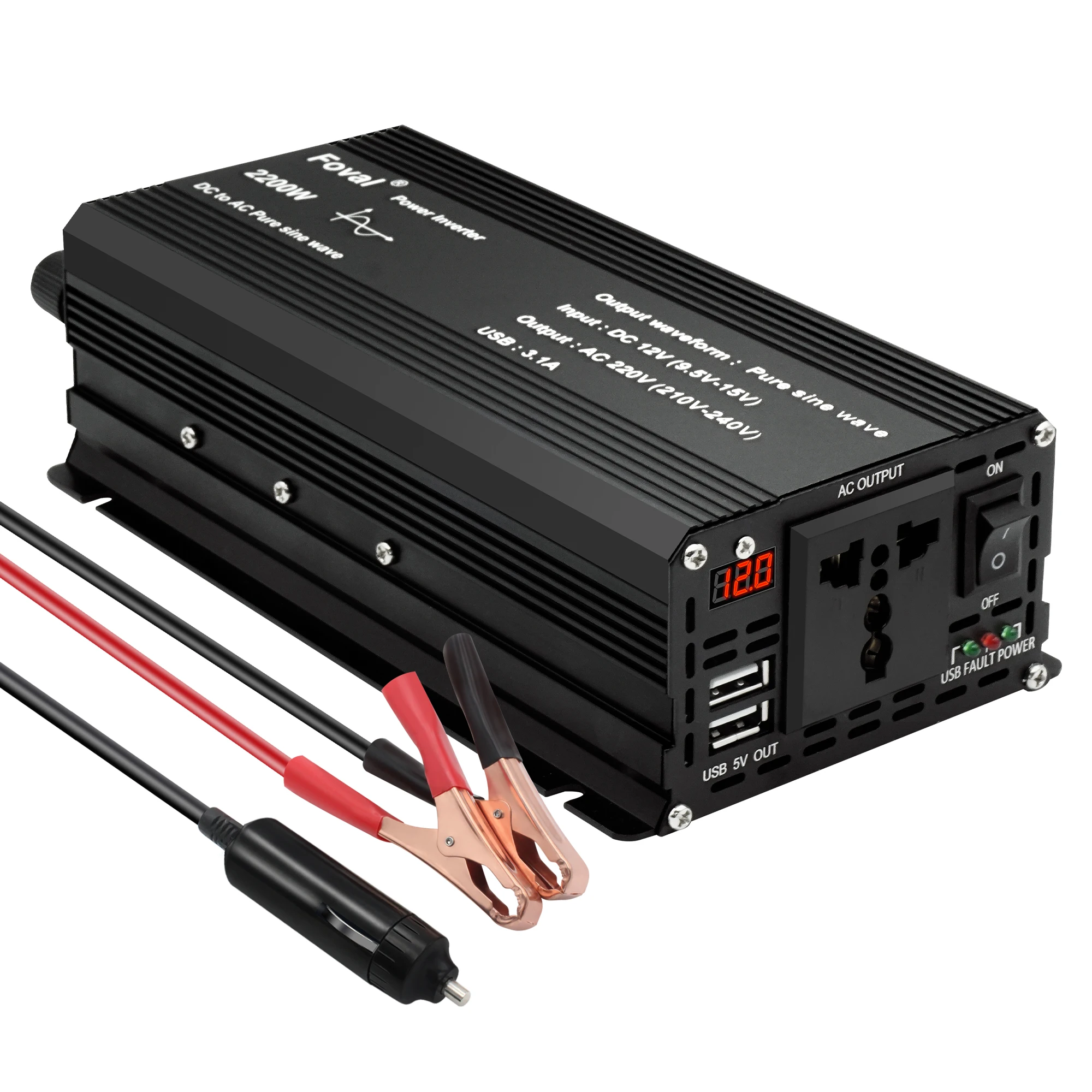 Pure Sine Wave Inverter DC 12V to AC 220V 230V 1500W/2200W/2600W/3000W LED Voltmeter Converter Transformer Universal EU Socket