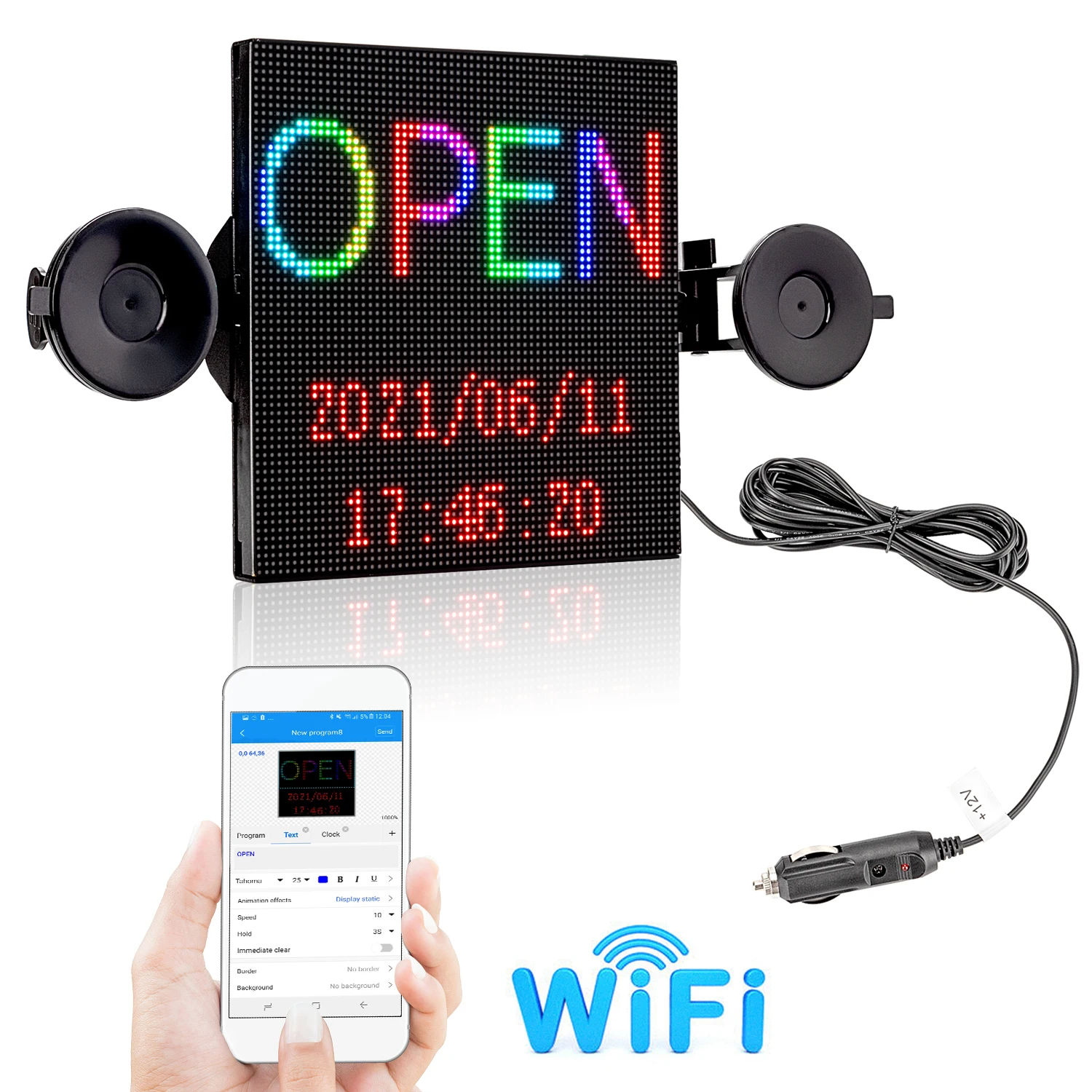 12V WiFi Led Matrix Car Sign Led Screen RGB Full Color Display Your Custom Messages Sign Maker DIY Display Programmable Message