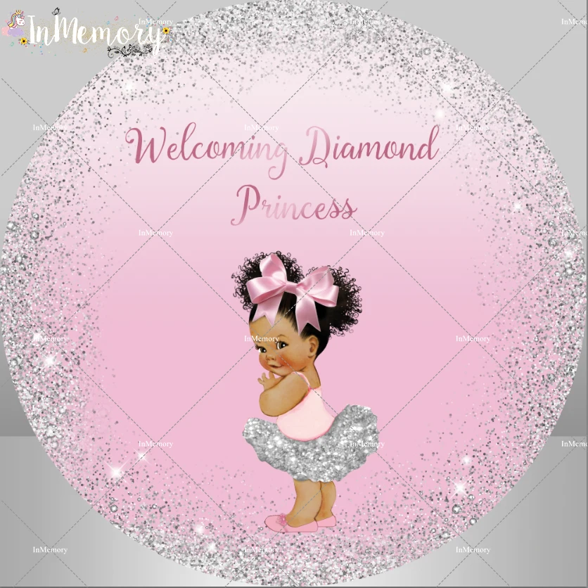 Pink Princess Round Circle Backdrop Sparkle Glitter Sliver Girl Happy Birthday Party Decoration Poster Photo Background