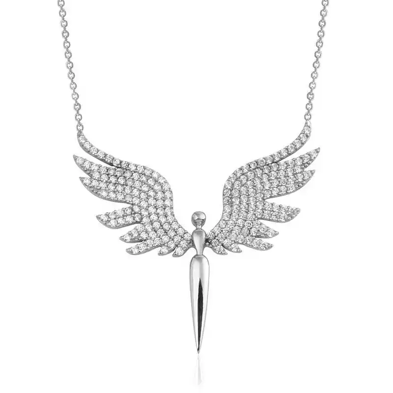 Silver Mikail Angel Lady Necklace 925 Sterling Women Fine Jewelry Wedding Party Birthday Gift - Box - Stone - Pendant - Chain Choker - Female - Ladies - Fashion