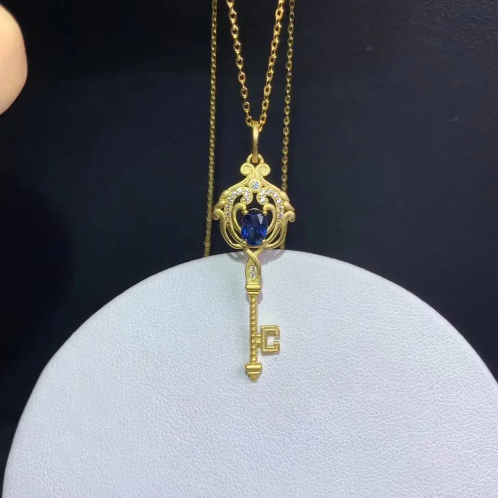 Classic style 925 Sterling Silver Gold Plated. Natural sapphire women's necklace. Sanding process. New pattern. Promotional pric