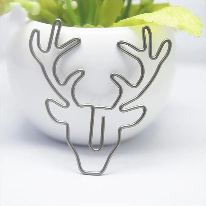 8pcs Retro Bronze Deer Head Cartoon Animal Metal Paper Clips Children\'s School Supplies Office Stationery (without Box)