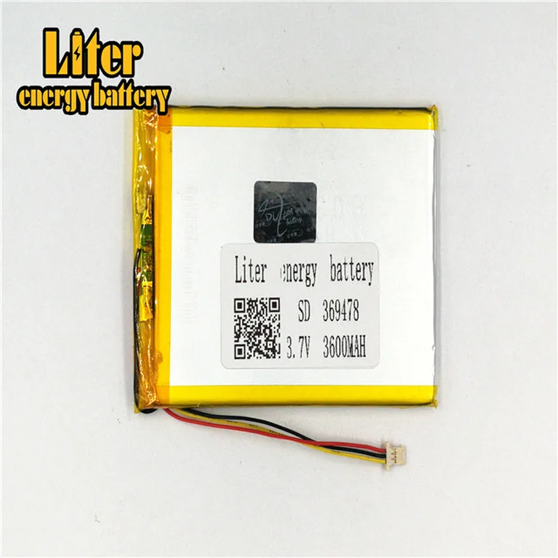 1.0MM 3pin connector 369478 Rechargeable tablet pc 7 inch LiPo 3.7v 3600mAh lithium ion polymer battery