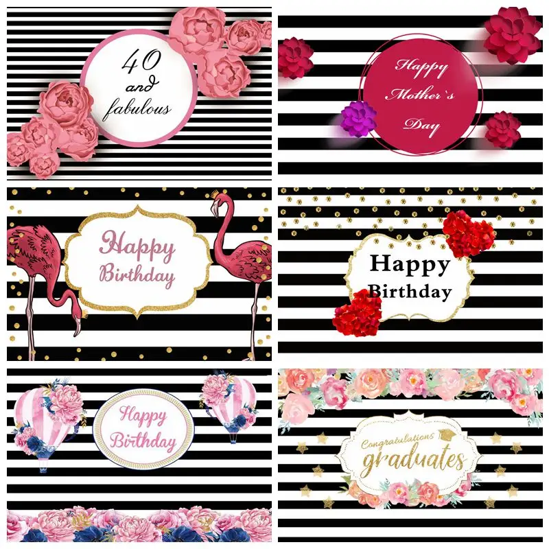 

Laeacco Happy 40th Birthday Party Stripes Fabulous Flower Poster Photo Backdrops Photographic Backgrounds Photocall Photo Studio