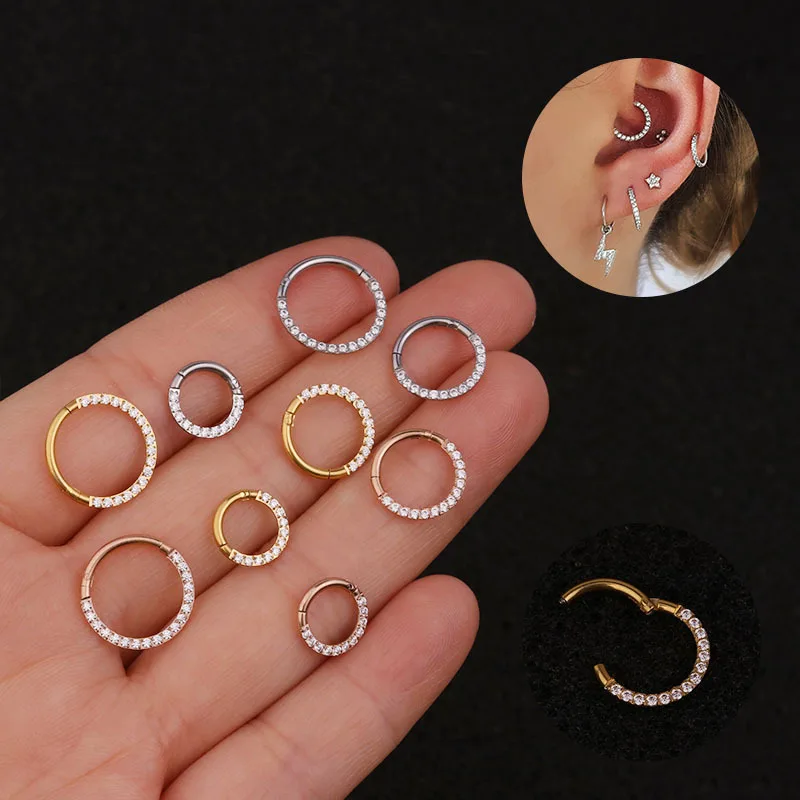 New Arrival 1pc 6mm/8mm/10mm Cz Hoop Cartilage Earring Helix Tragus Daith Conch Rook Septum Ear Piercing Jewelry