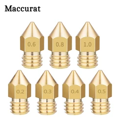 5Pcs 3D Printer Brass Copper Nozzle Mixed Sizes 0.2/0.3/0.4/0.5/0.6 Extruder Print Head For 1.75MM MK8 Makerbot  HotEnd J-Head