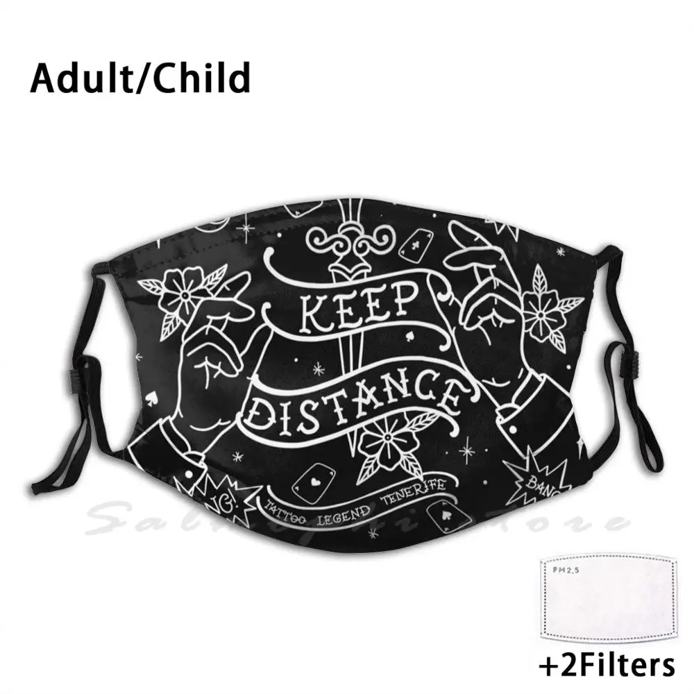 Keep Distance Traditional Tattoo Design Funny Print Reusable Pm2.5 Filter Face Mask Tattoo Keep Distance Traditional Tattoo