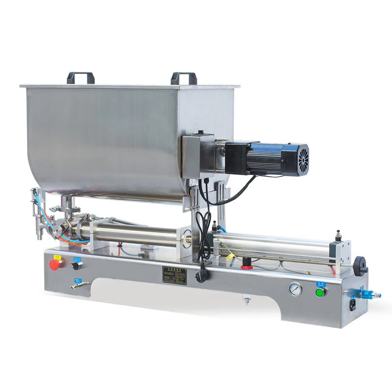 Máquina de enchimento pneumática horizontal com função de agitação Máquina de enchimento de pasta de molho de pimenta 10-30 garrafas/min
