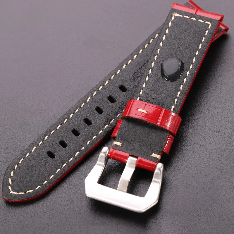 Genuine Leather Watchbands Men High Quality Thick Watch Band Strap 22mm 24mm Brown Black Wristwatches Belt Buckle