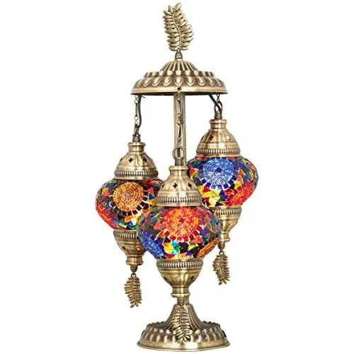 LaModaHome 2020 Stunning 3 Globe English Moroccan Bohemian Table Desk Bedside Night Lamp Light Lampshade with North American Plu