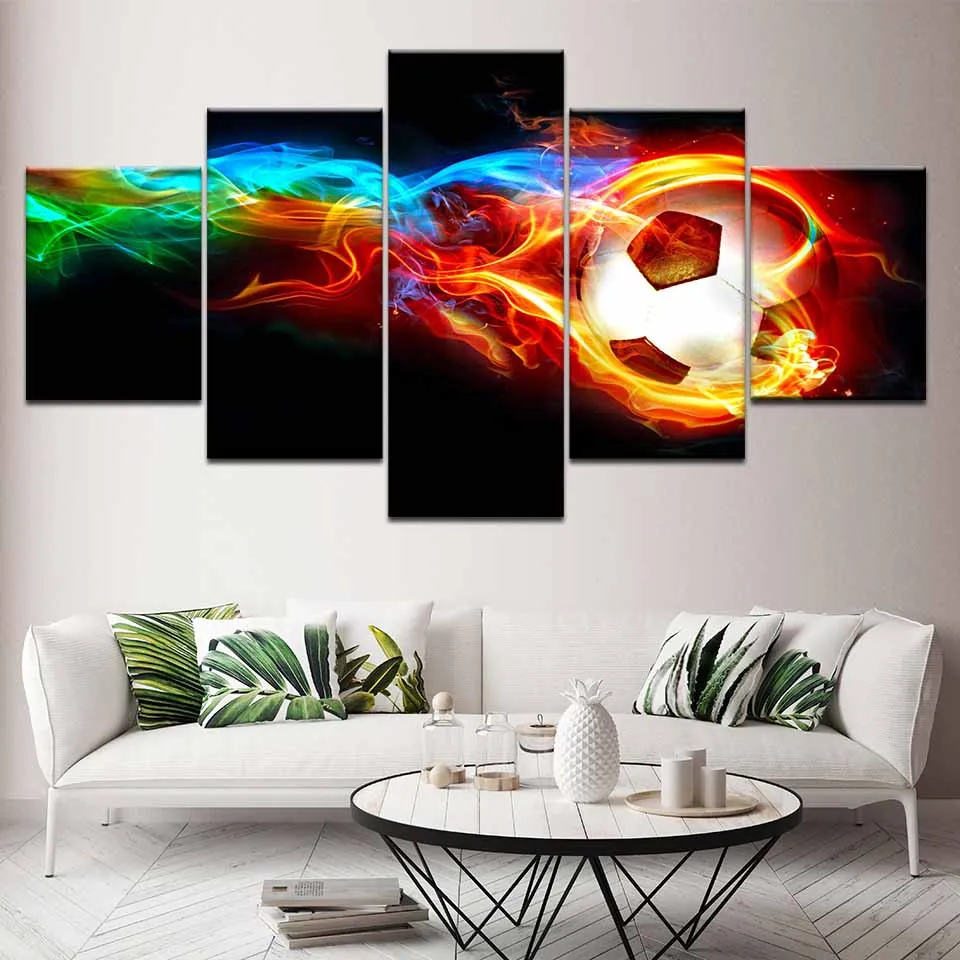 5 Panels Abstract Fire Football Basketball Canvas Painting Modular Posters and Prints Pictures Living Room Home Decor No Frame