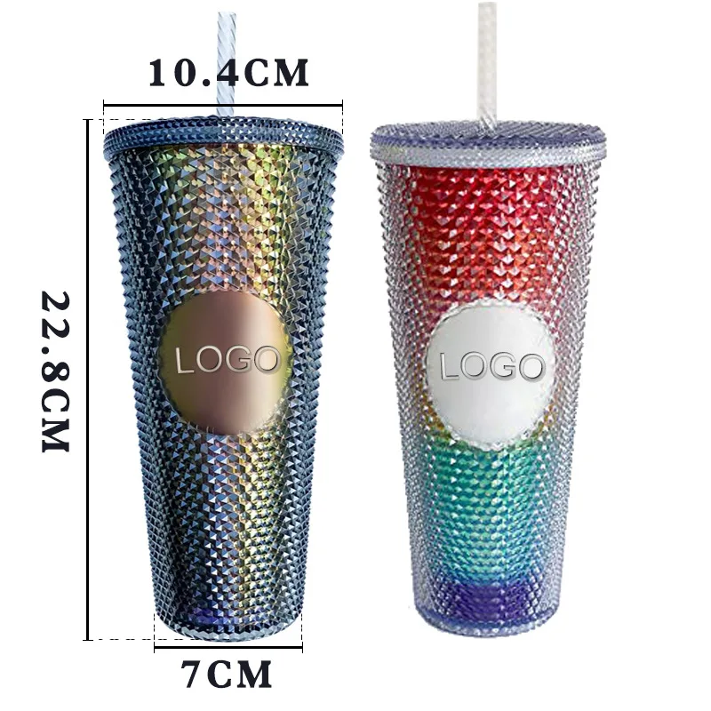 21 creative water cup gradient with DIY LOGO coffee cup 710ml diamond pineapple durian cup straw cup can be customized