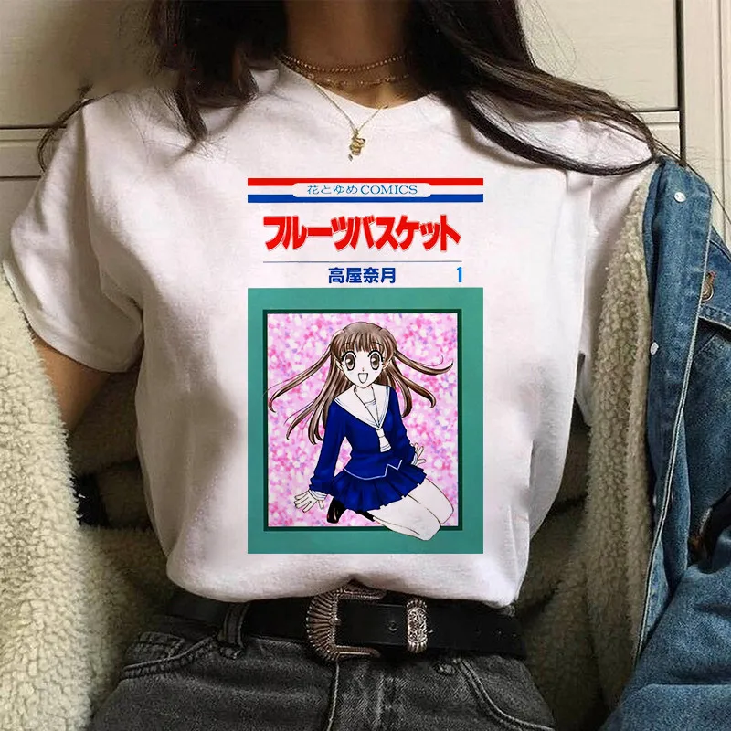 Summer New Funny Anime Fruits Basket print ladies T-shirt ladie casual basis O-collar white shirt short sleeve T-shirt,Drop Ship