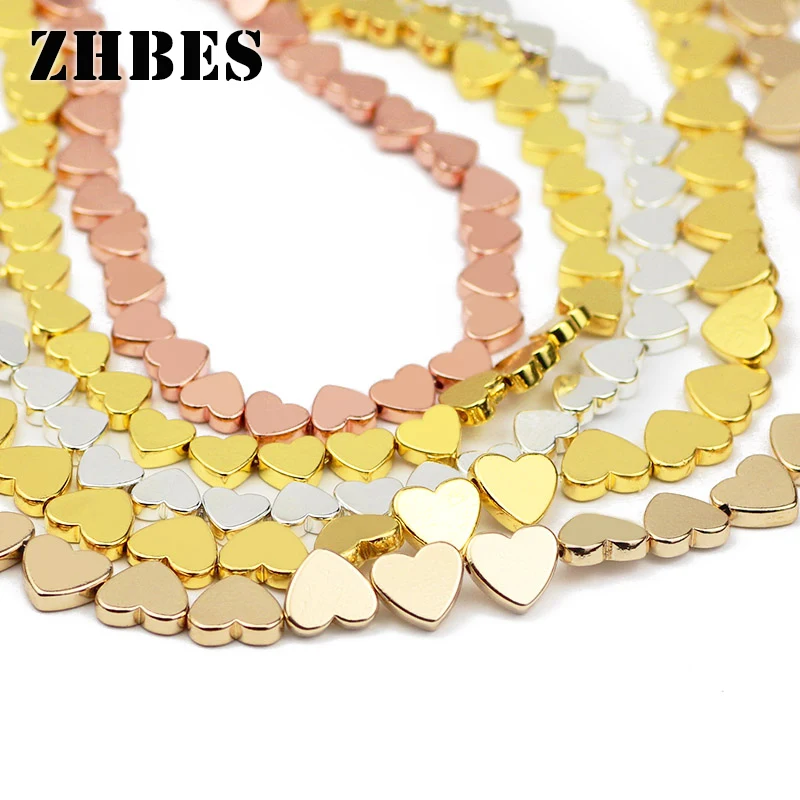 Natural Stone 6/8MM Love Heart Hematite Gold color Spacer Heart Loose Beads For DIY Jewelry Making Bracelets Accessories