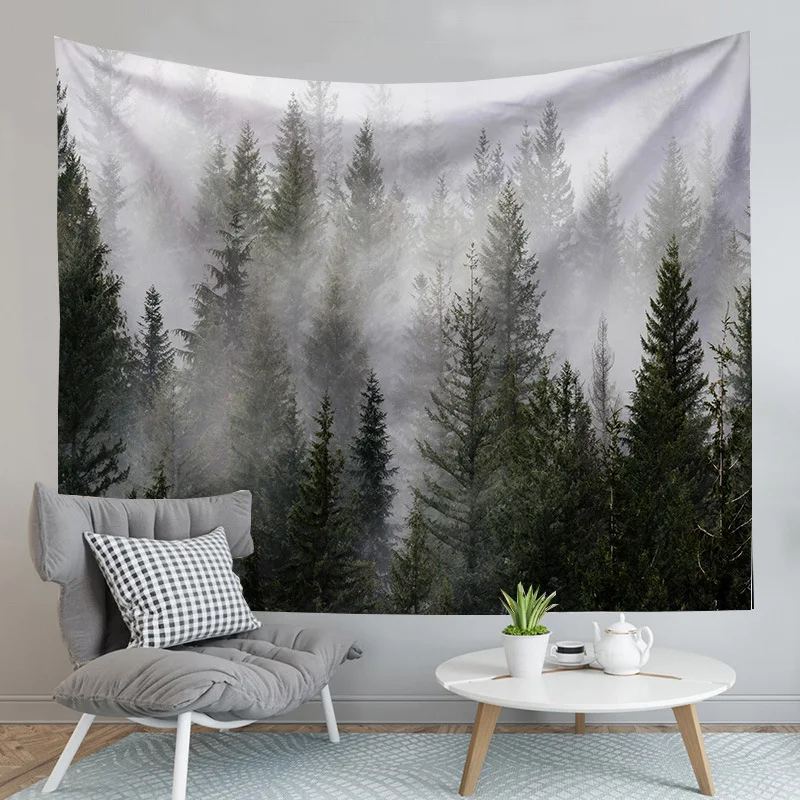 

Nordic Natural Scenery Sun Forest Mountain Tapestry Psychedelic Flower Plant Aesthetic Room Decoration Wall Hanging Cloth