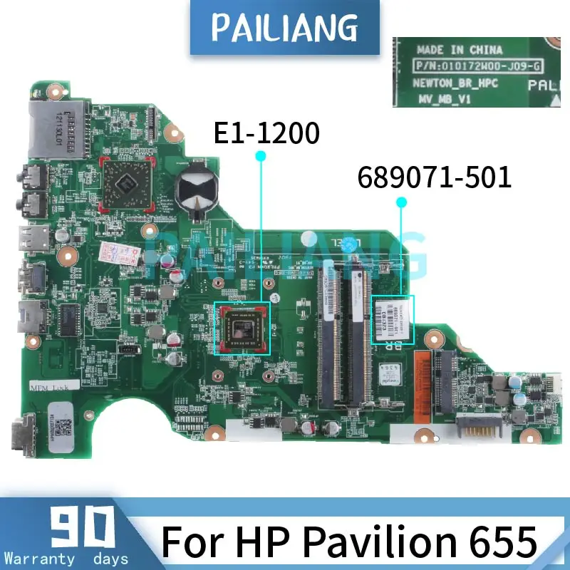 PAILIANG Laptop motherboard For HP Pavilion 655 E1-1200 Mainboard 689071-501 010172W00-J09-G DDR3 tesed