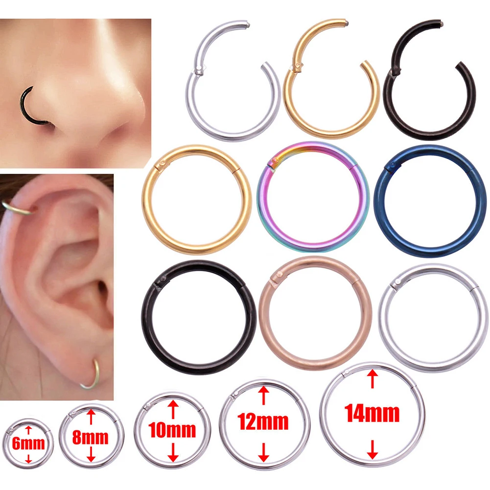 Hinged Septum Clicker Segment Nose Ring Lip Ear Cartilage Ear Helix Body Piercing Jewelry Surgical Steel Ring Hoop Punk Ring