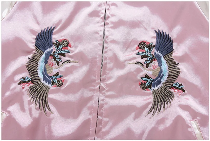 Double Sided Satin Baseball Jacket Women Sukajan Jacket Female Girls Embroidery Coat 2026 Spring Autumn Pink Z1A1