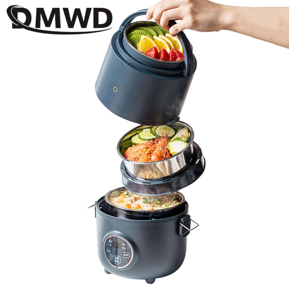 

DMWD 1.6L Household Electric Lunch Box 3 Layers Rice Cooker Food Steamer Office Warmer Heater Cooking Container 304 SUS 220V