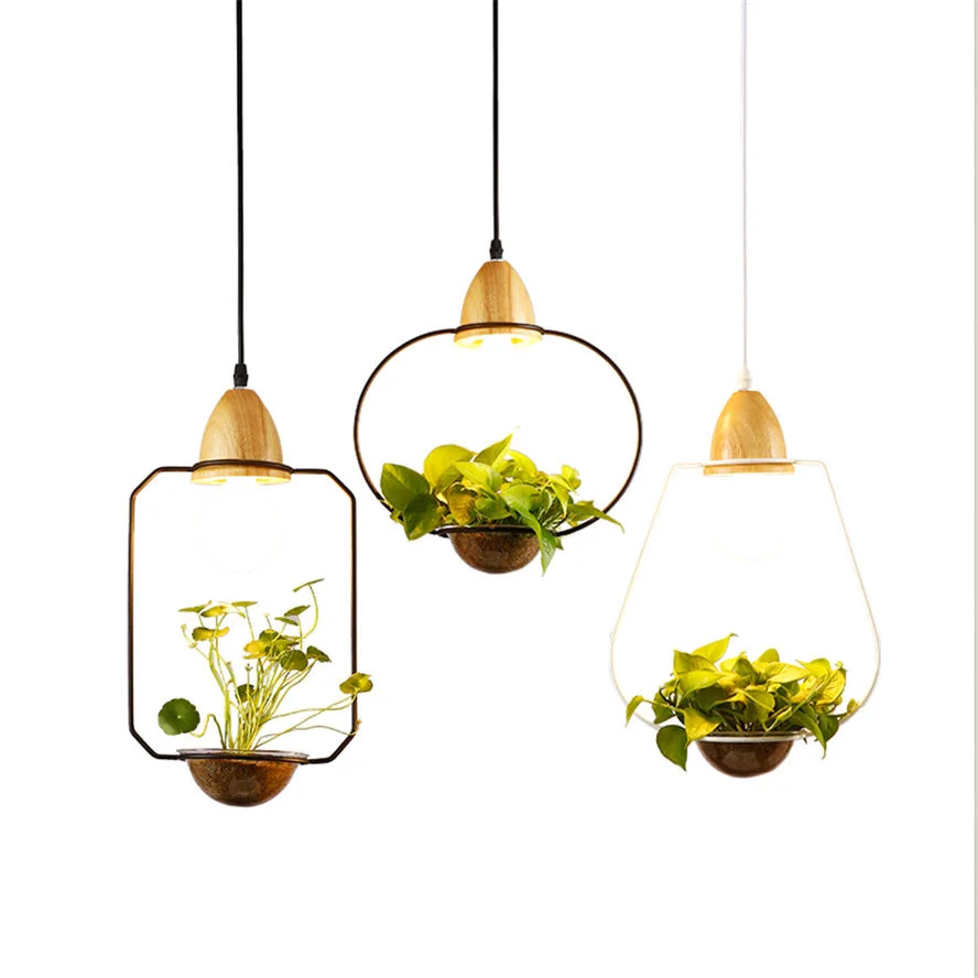 art deco glass flower pot pendant lights for bar coffee dining table modern creative hanging lamp decorative wood light fixtures