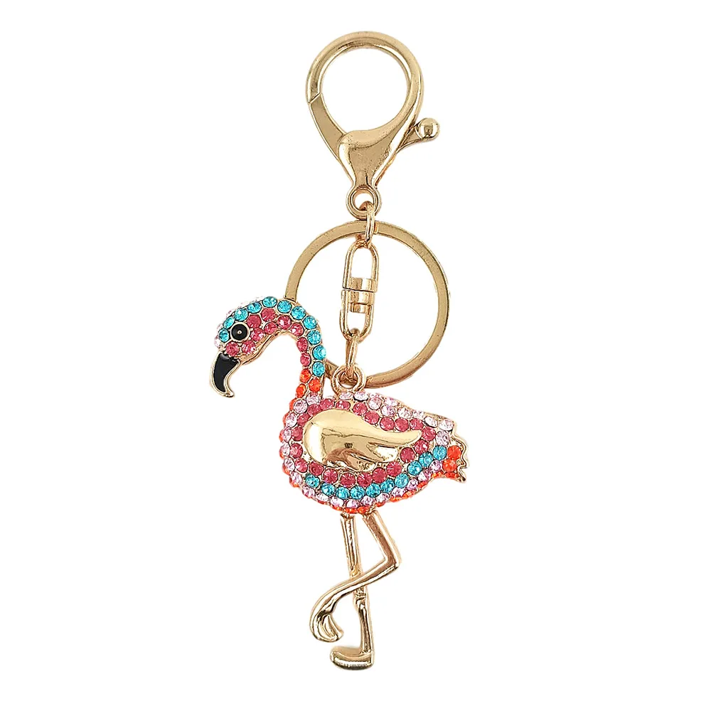 Shiny Rhinestone Flamingo Shape Cute Car Keychain Cell Phone Pendant Handbag Key Ring