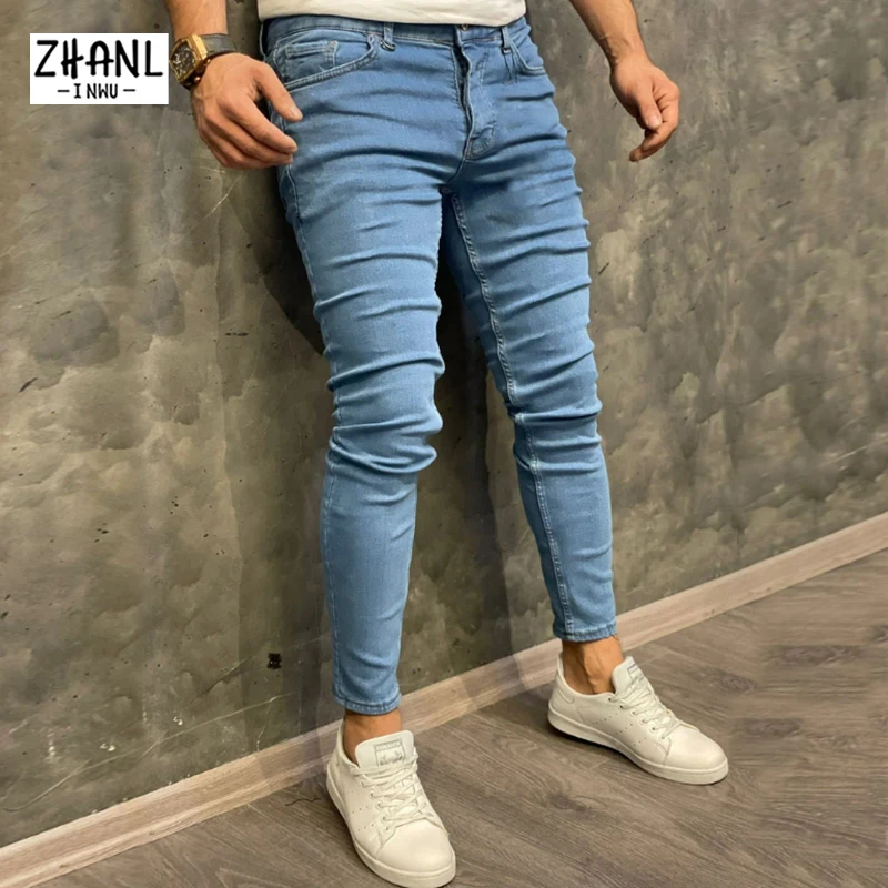 New Man Pants Retro Stretch Jeans Casual Slim Fit Trousers Male Washing Zipper Plus Size Pencil Pants Denim Skinny Jeans for Men