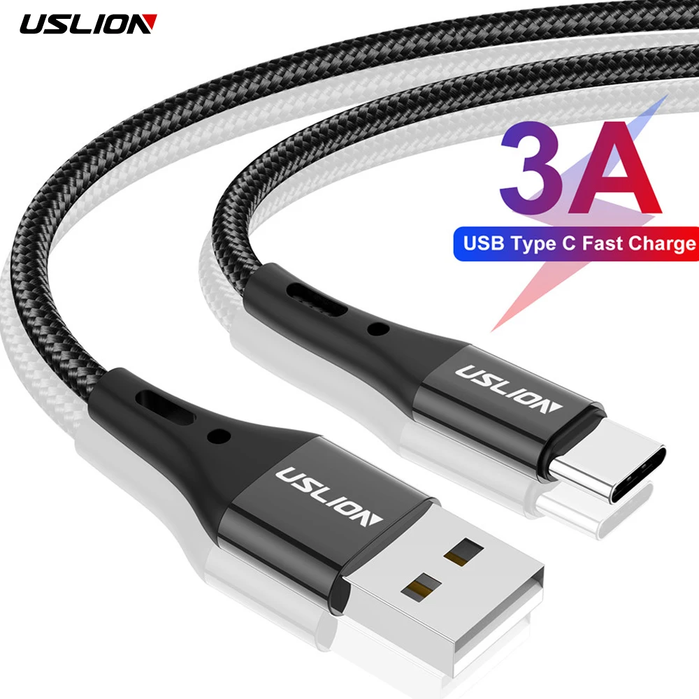 USLION Type C USB Cable For Samsung S21 S20 Xiaomi POCO Mobile Phone Type-C Fast Charging Wire Cord Micro USB Charger Cables 3m