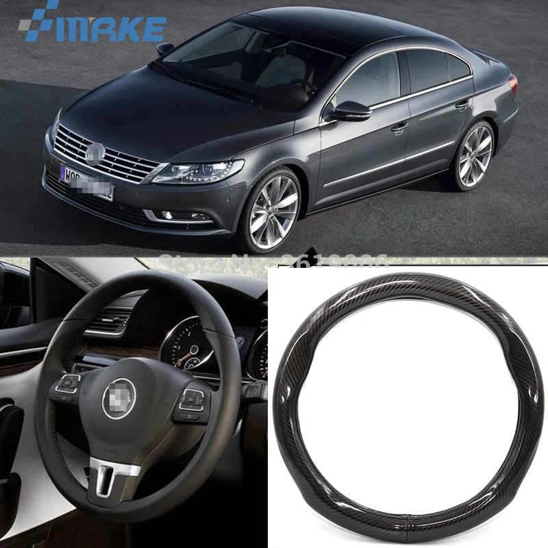 

smRKE Car Accessories For VOLKSWAGEN VW CC Black Carbon Fiber Leather Steering Wheel Cover Sport Racing Car Styling