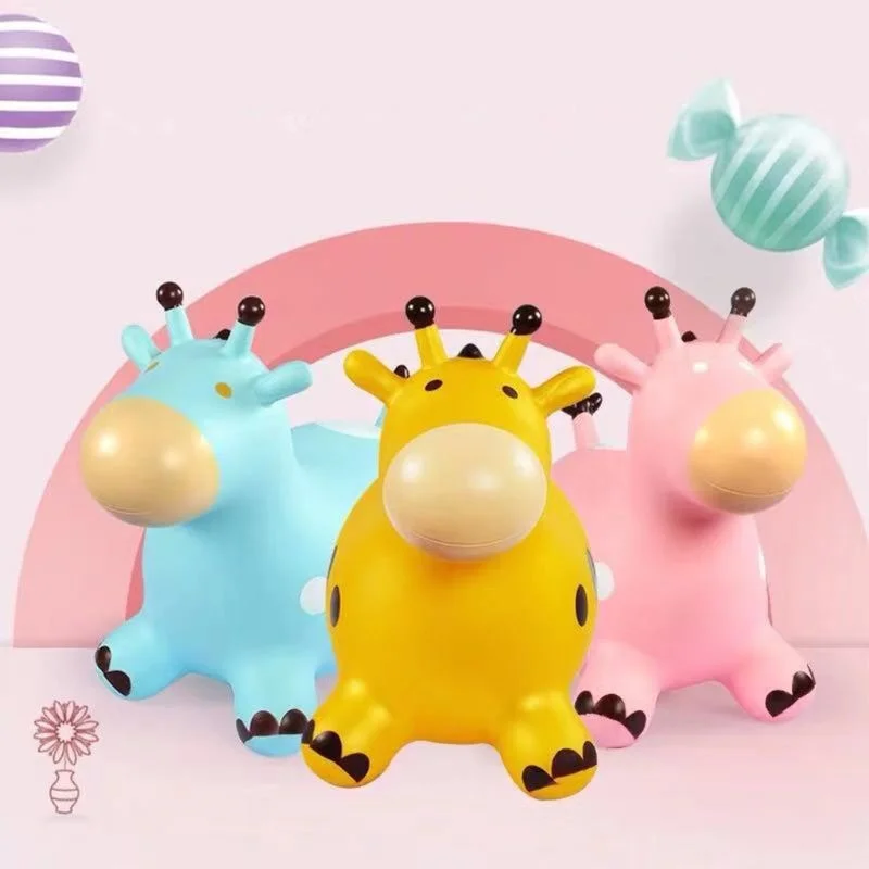  New Drop Shop Inpany Bouncy Giraffe Hopper Inflatable Jumping Giraffe Bouncing Animal Toys Rubber Horse Thickened PVC