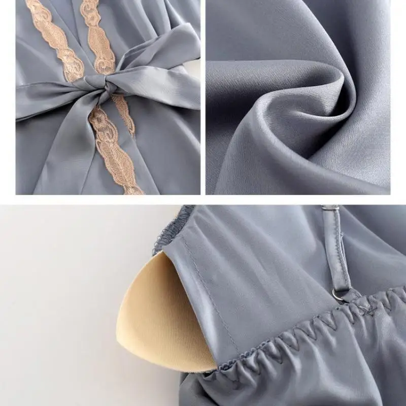 Sexy Female 5PCS Robe Set Satin Rayon Bathrobe Women Kimono Bath Gown Loose Sleepwear Nightwear Bridesmaid Robes Suit Homewear