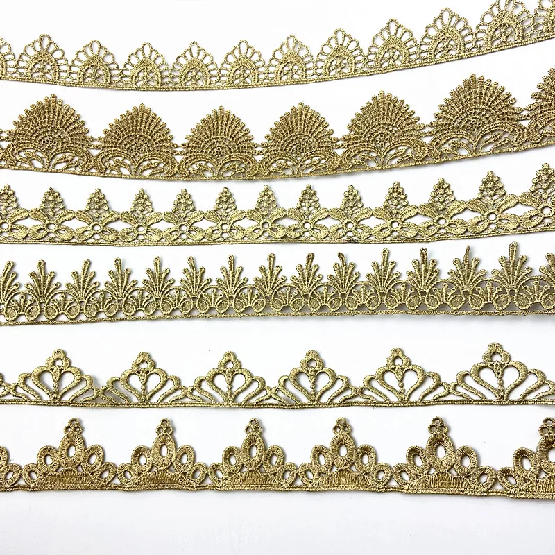 ASHION goldene Spitze, silberne Spitzenborte, wasserlösliche Stickerei, Blumenmuster, Spitzenstoff zum Nähen, islamischer Kopftuch, Haaraccessoires JB – Detail 3