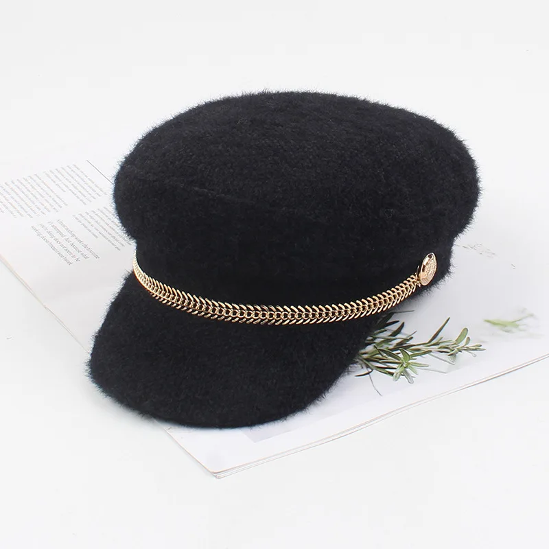 USPOP New winter caps women newsboy caps female pearl mink hair military caps vintage flat top thick warm hats