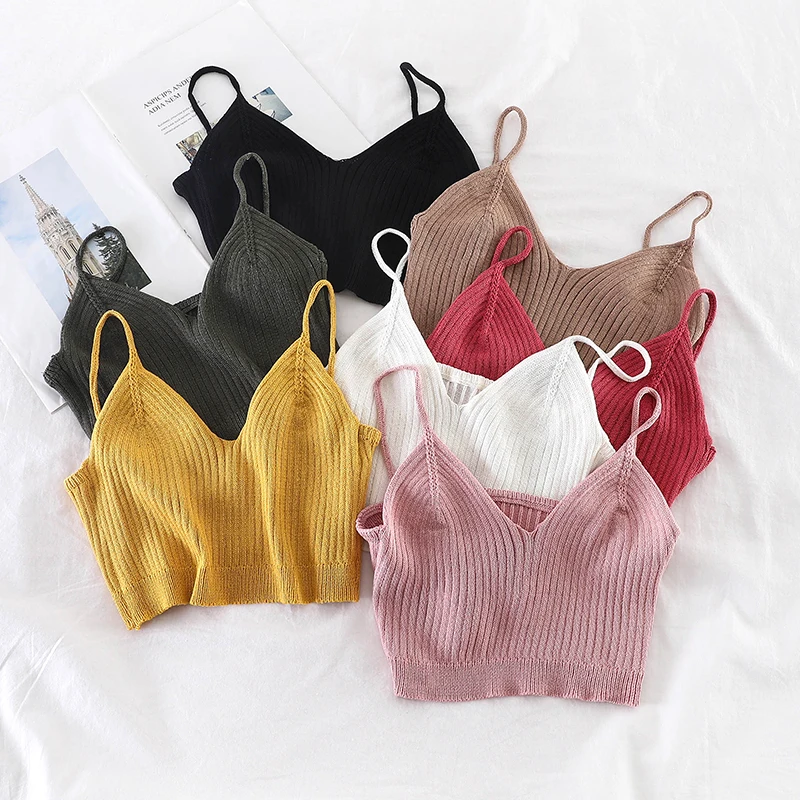 OUMEA Knitted Tops Summer Womer Spaghetti Crop Tops Kawaii Knit Short Camisole Solid Color Hot Crop Camis Top For Holiday Chic