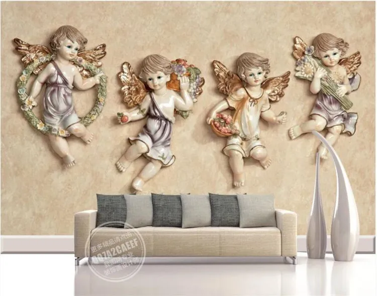 

latest high-definition wallpaper HD European stereo small angel TV bedroom living room background papel de parede