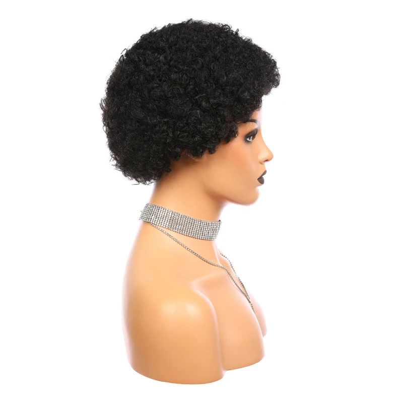 Short Afro Kinky Curly Wig Addbeauty Brazilian Remy Human Hair Bob Wig For Black Women Machine Made Wig Natural Black Color 150%