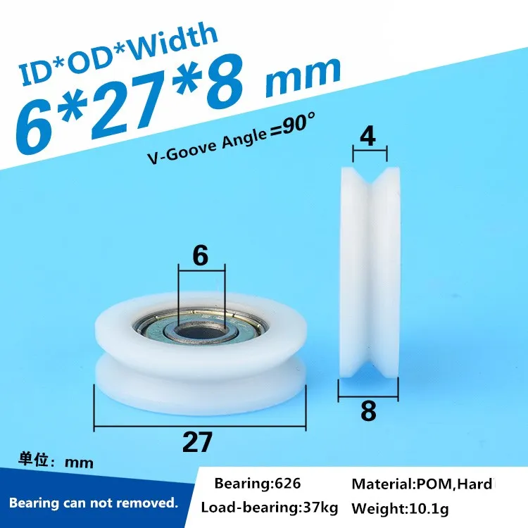 5 Buah 6X27X8Mm V Tipe Alur 626ZZ Bantalan Plastik Katrol Roda Panduan Kabel Bergulir Mekanis